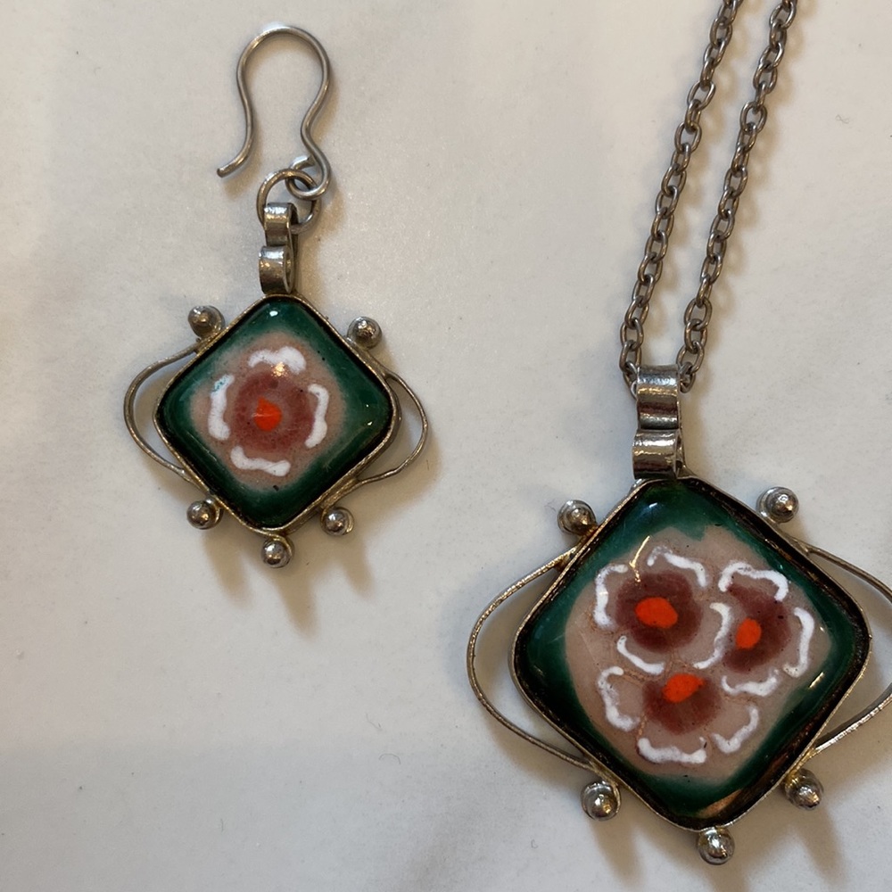 Vintage Handmade ceramic necklace and earrings